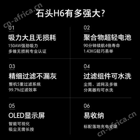 石头无线手持家用车用大吸力吸尘除螨小型一体机吸尘器带支架H6