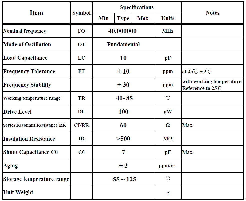 可过超声波焊贴片晶振SMD2016 40MHz规格参数及使用说明 可过超声波焊贴片晶振SMD2016 40MHz规格参数及使用说明